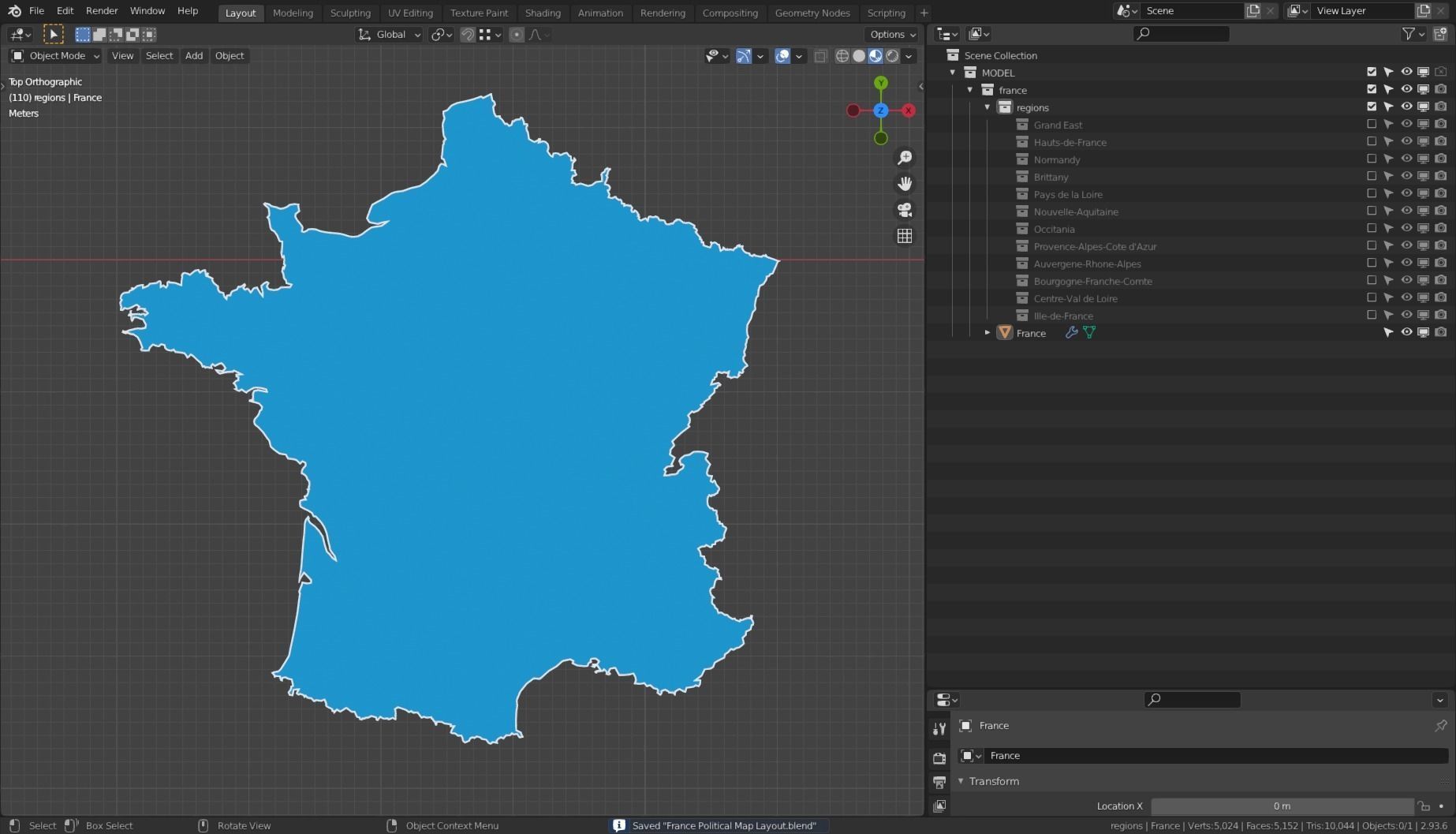 FRANCE POLITICAL MAP LAYOUT Low-poly 3D model_14