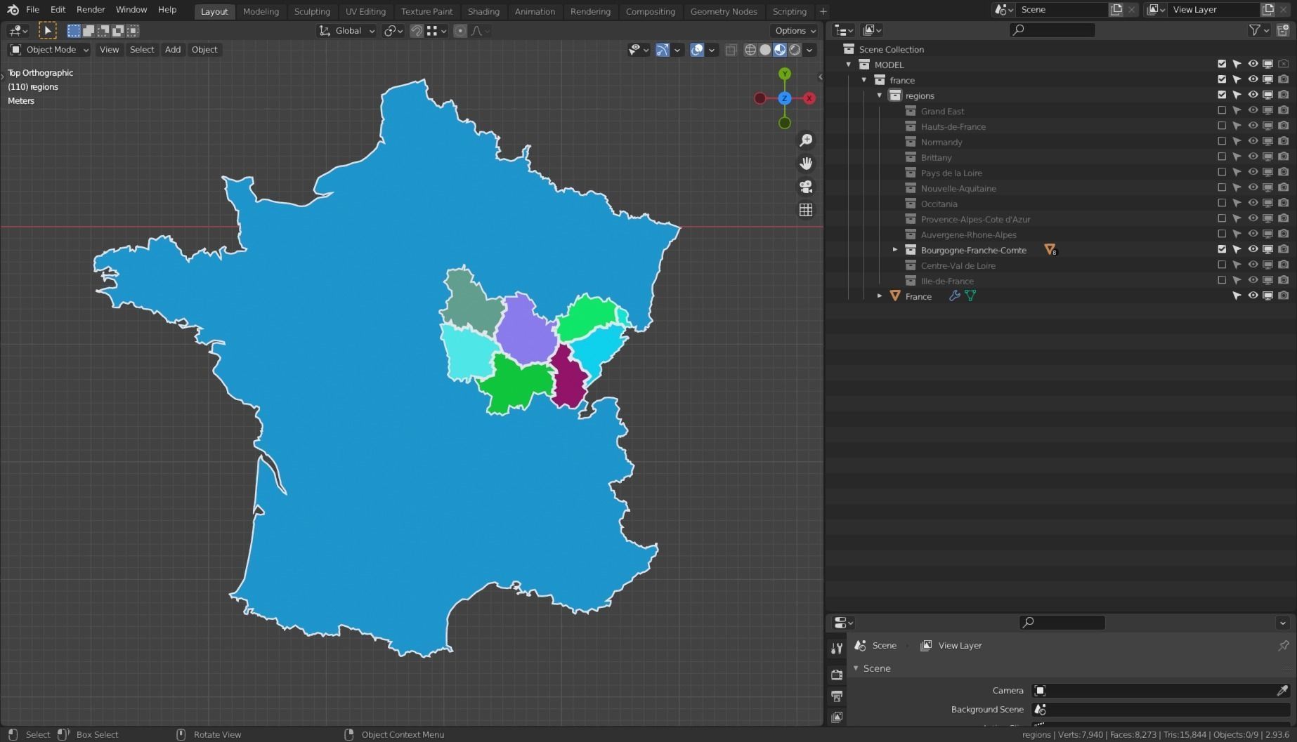 FRANCE POLITICAL MAP LAYOUT Low-poly 3D model_11