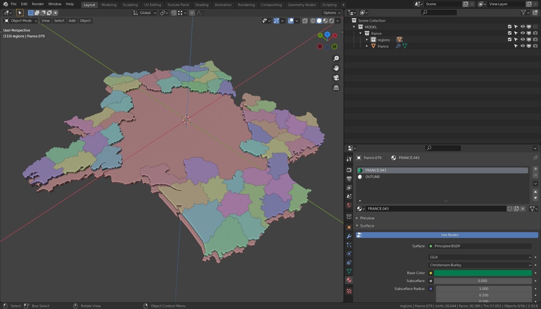 FRANCE POLITICAL MAP LAYOUT Low-poly 3D model_17