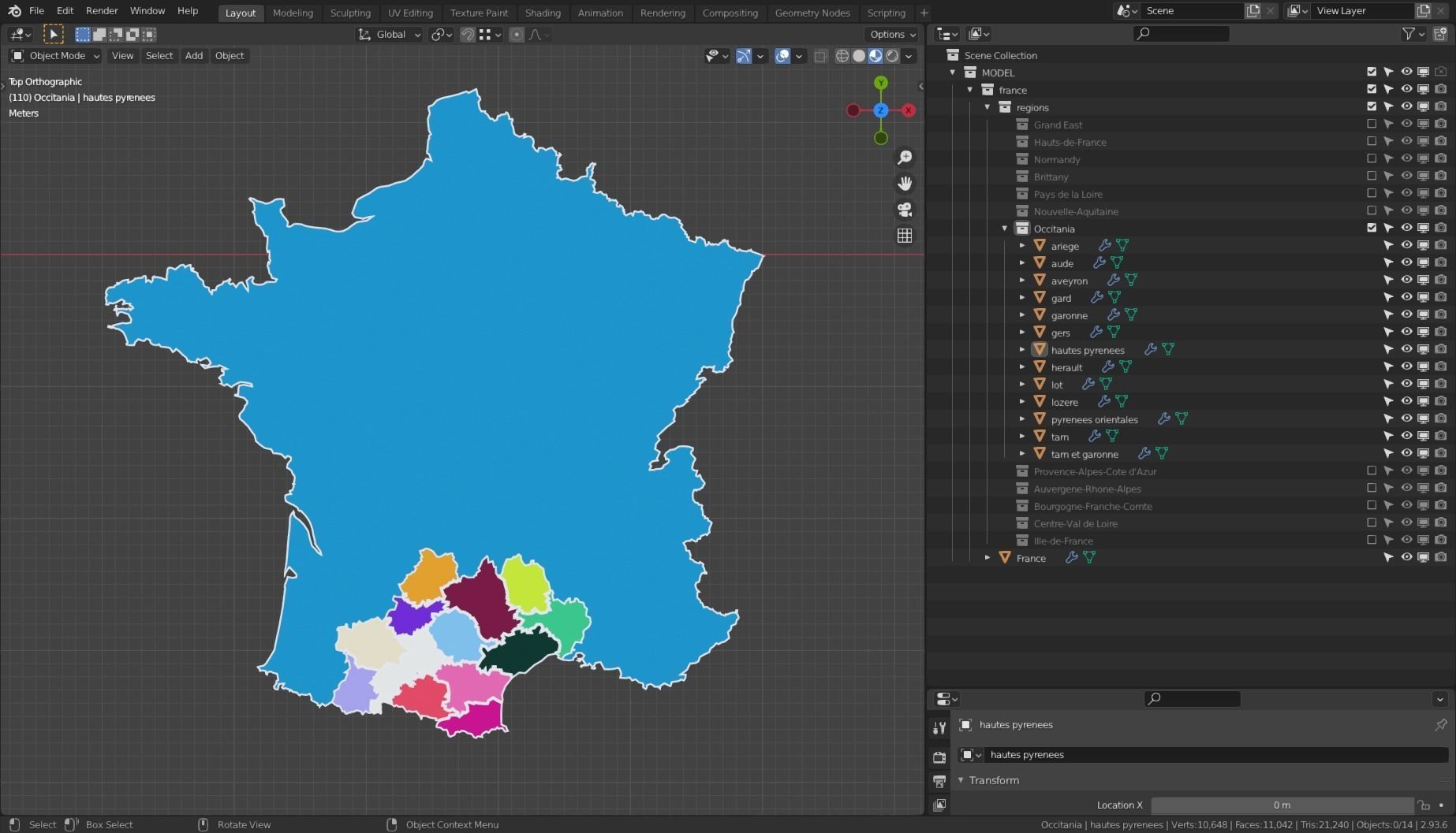FRANCE POLITICAL MAP LAYOUT Low-poly 3D model_8