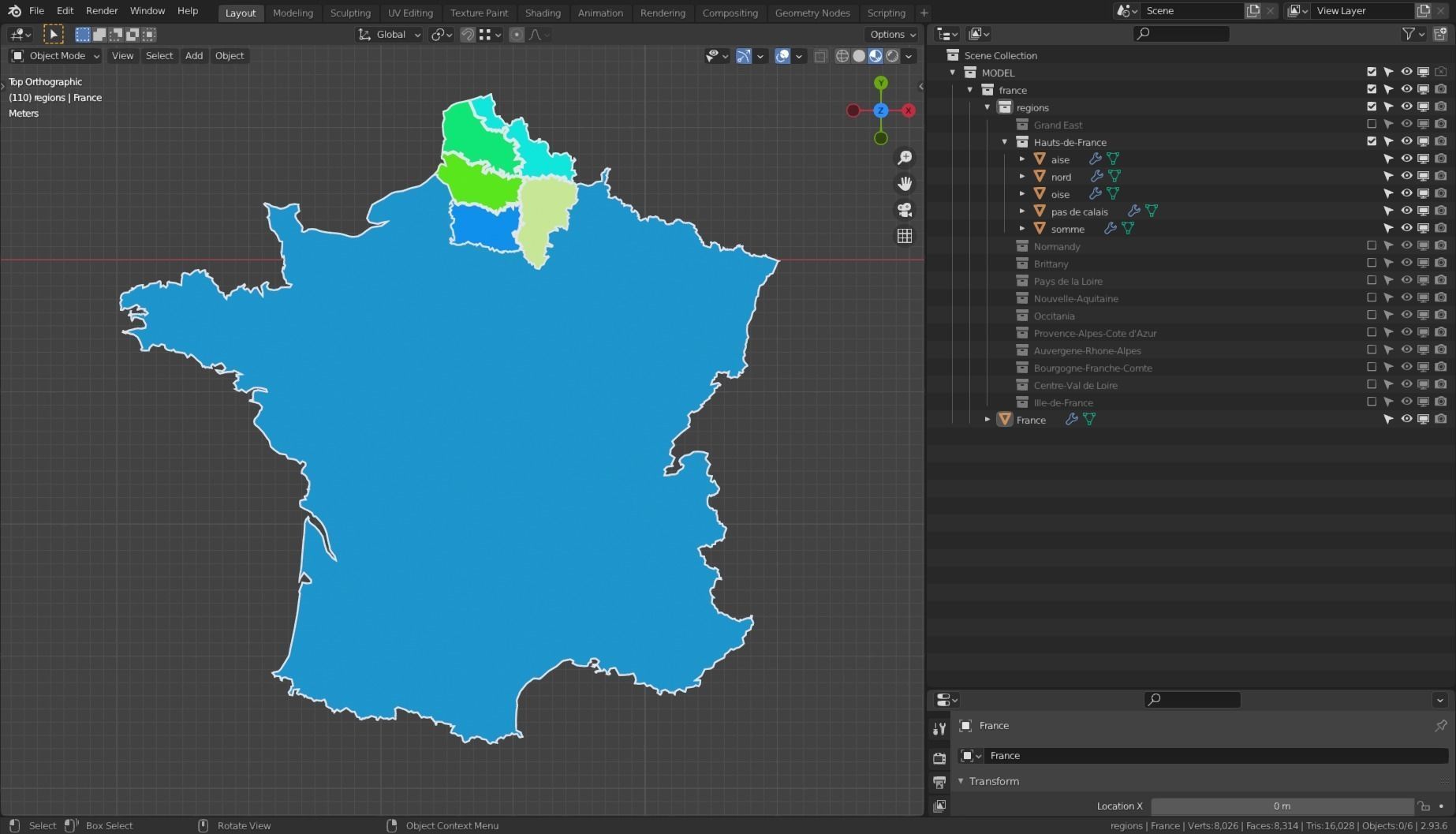 FRANCE POLITICAL MAP LAYOUT Low-poly 3D model_16