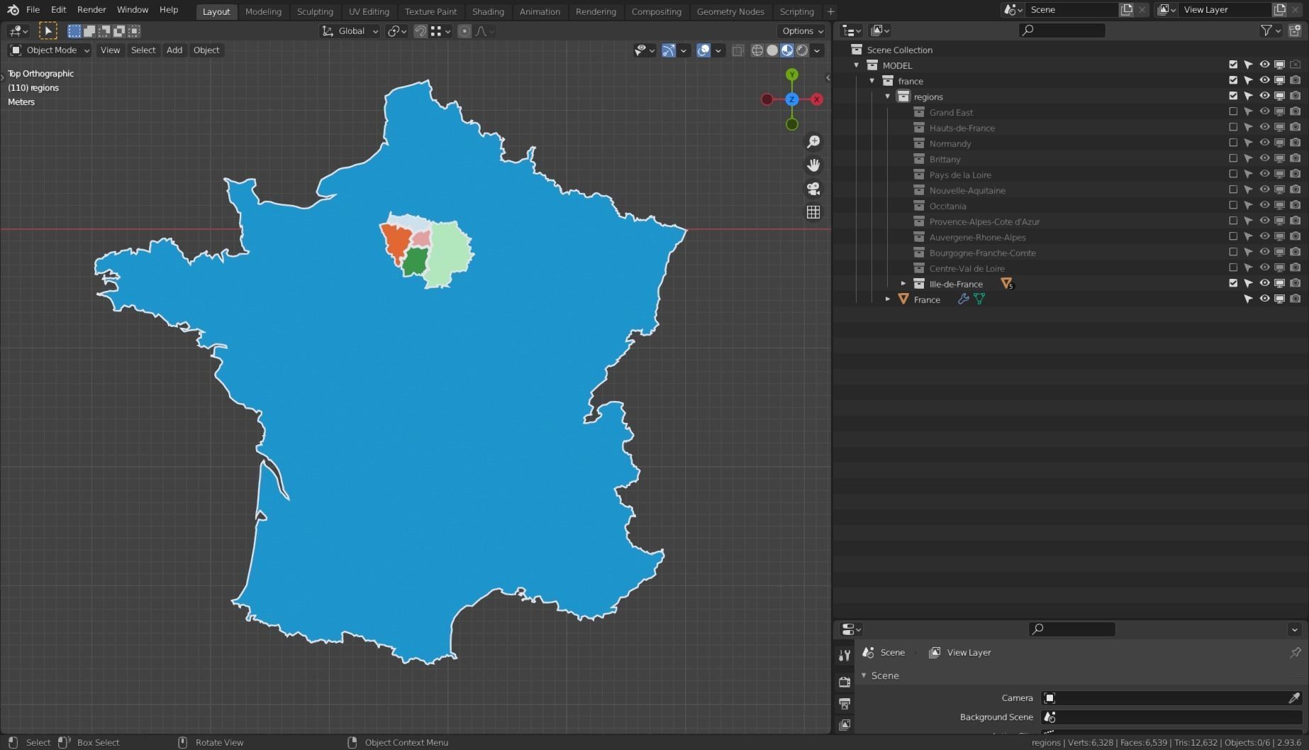 FRANCE POLITICAL MAP LAYOUT Low-poly 3D model_13