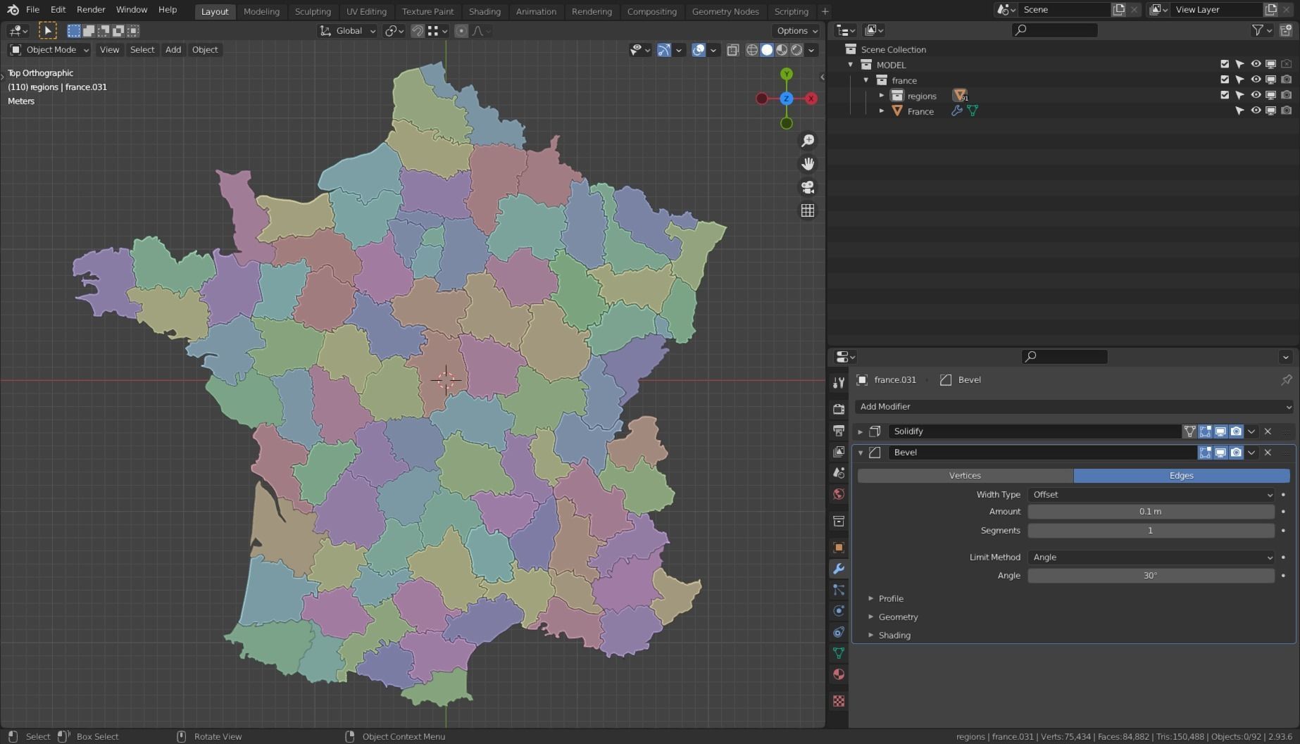 FRANCE POLITICAL MAP LAYOUT Low-poly 3D model_19
