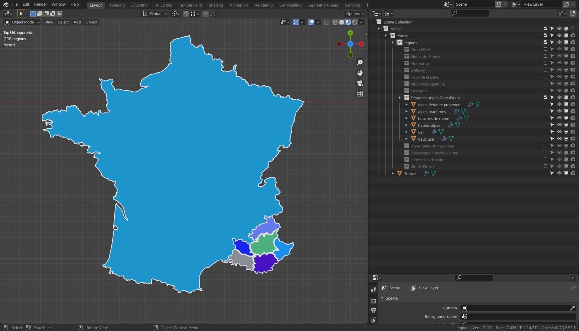 FRANCE POLITICAL MAP LAYOUT Low-poly 3D model_9