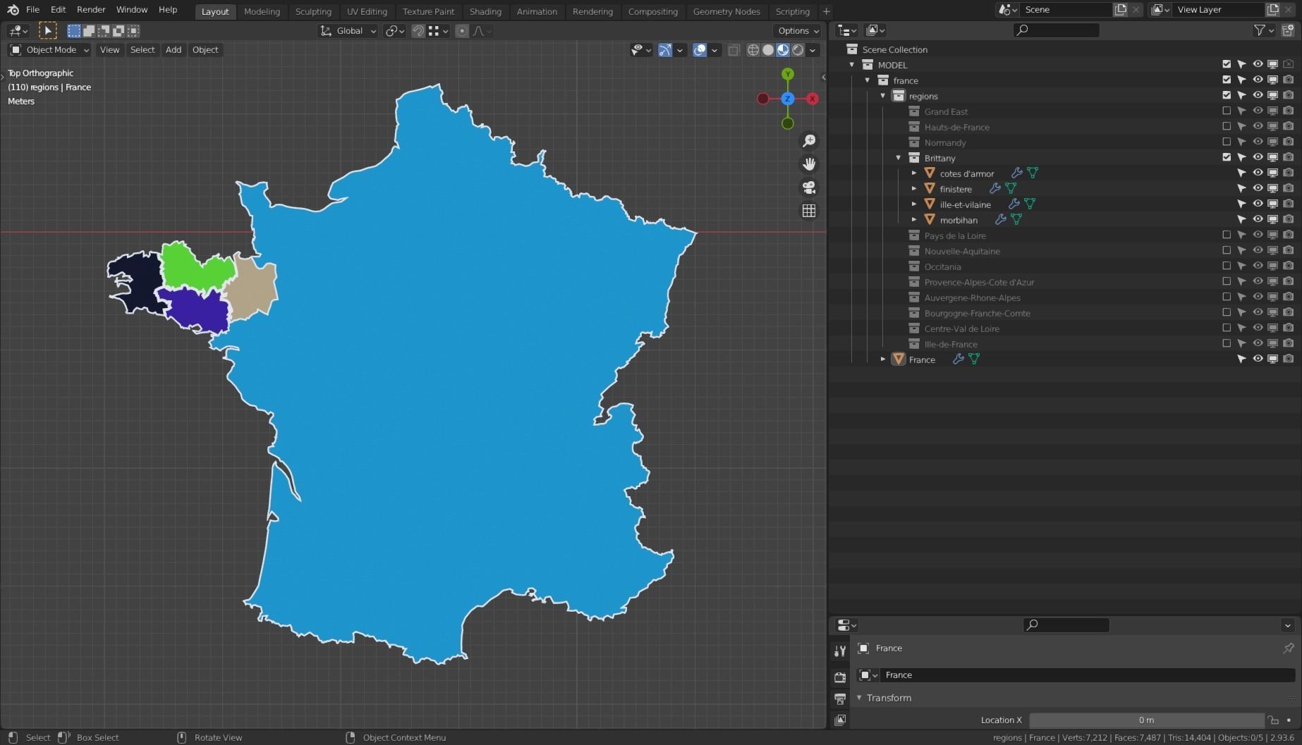 FRANCE POLITICAL MAP LAYOUT Low-poly 3D model_5
