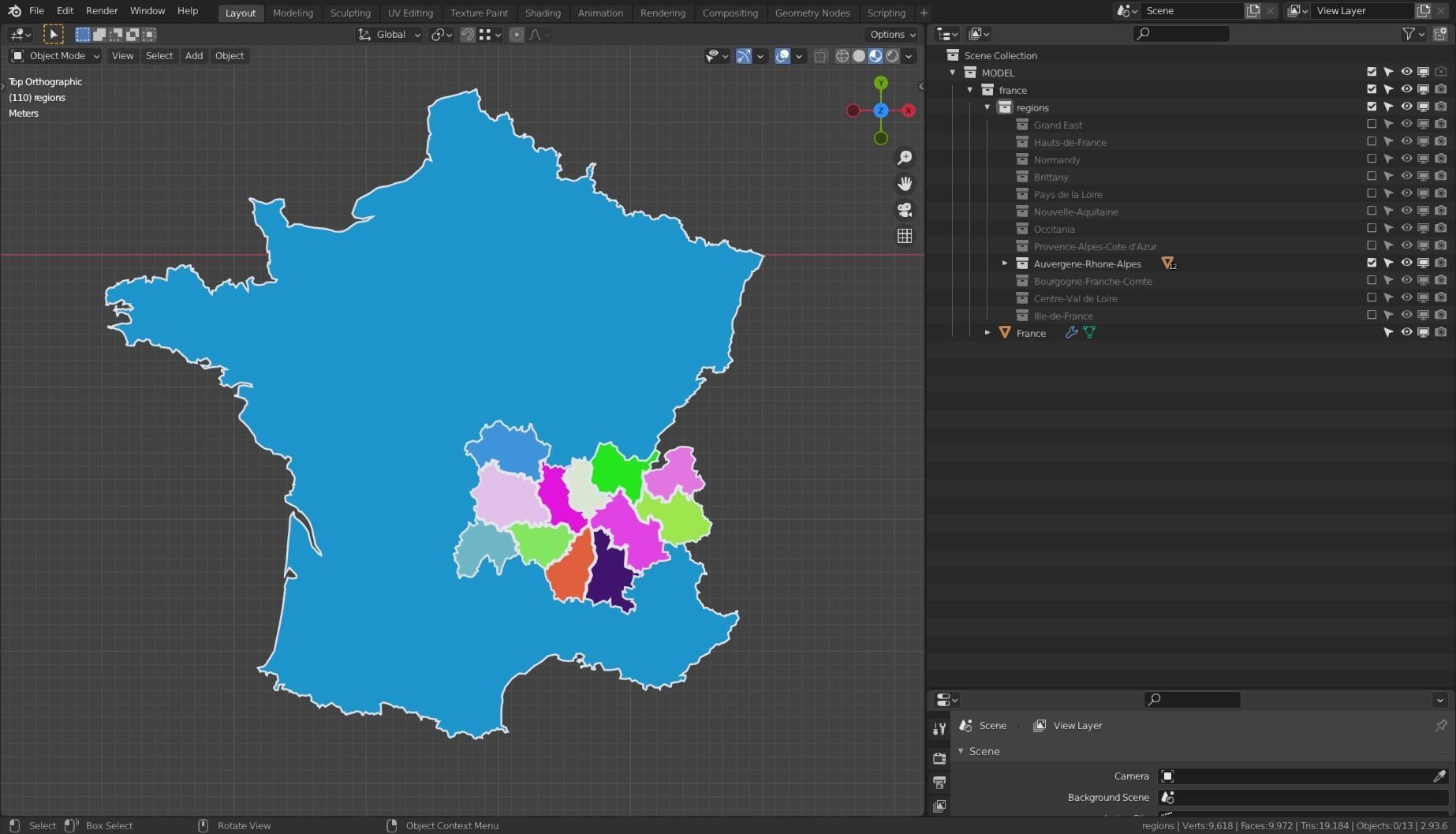 FRANCE POLITICAL MAP LAYOUT Low-poly 3D model_10