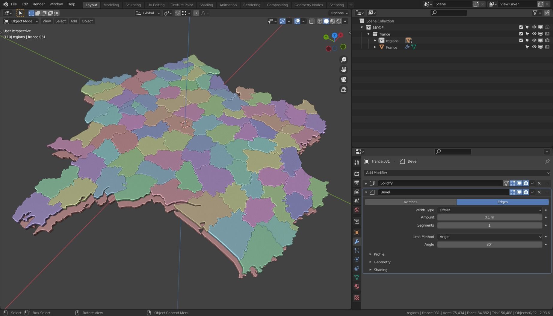 FRANCE POLITICAL MAP LAYOUT Low-poly 3D model_18