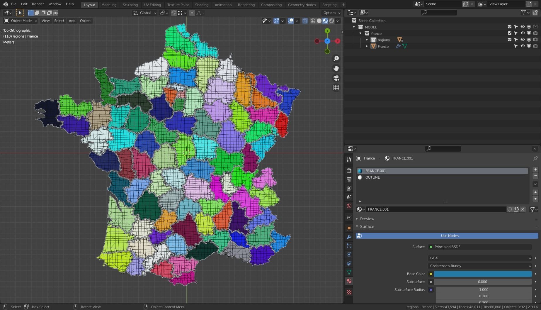 FRANCE POLITICAL MAP LAYOUT Low-poly 3D model_3