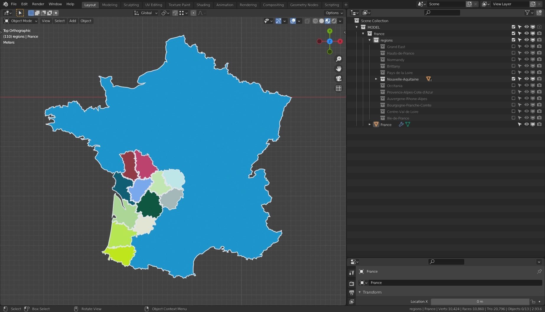 FRANCE POLITICAL MAP LAYOUT Low-poly 3D model_7