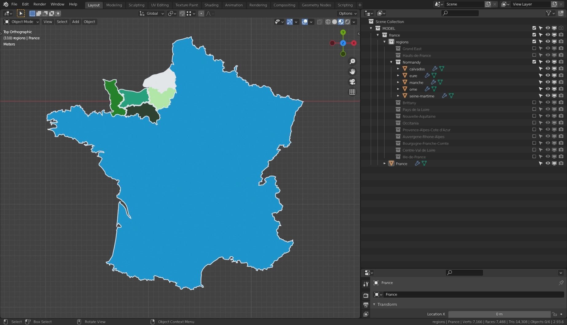 FRANCE POLITICAL MAP LAYOUT Low-poly 3D model_4