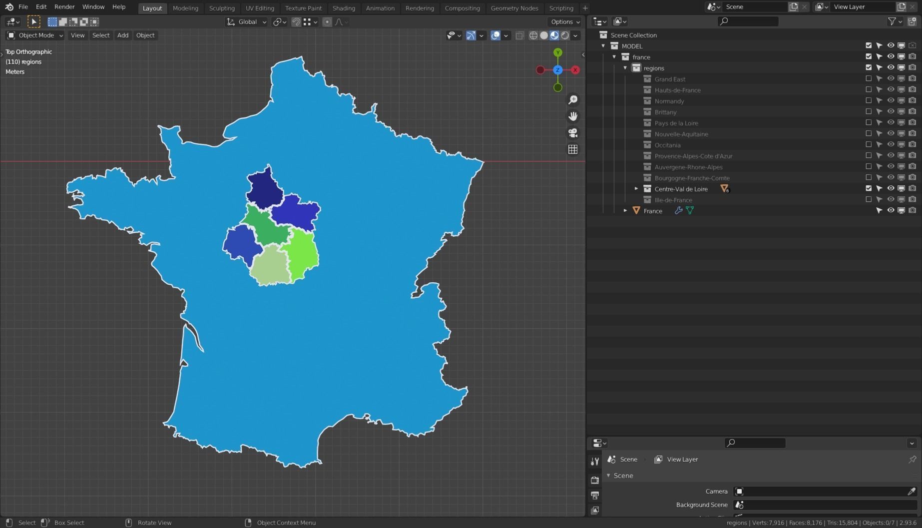 FRANCE POLITICAL MAP LAYOUT Low-poly 3D model_12