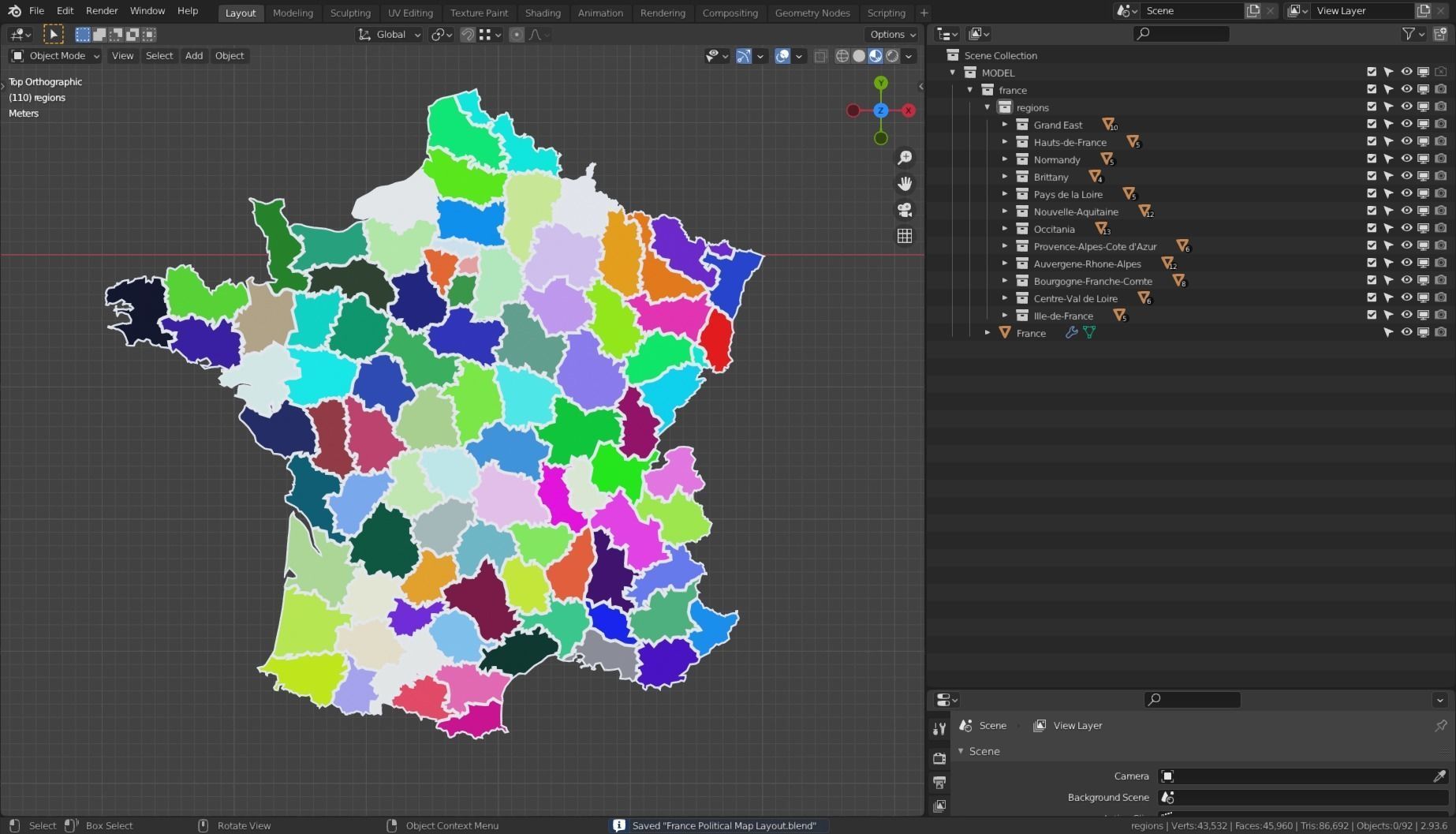 FRANCE POLITICAL MAP LAYOUT Low-poly 3D model_24