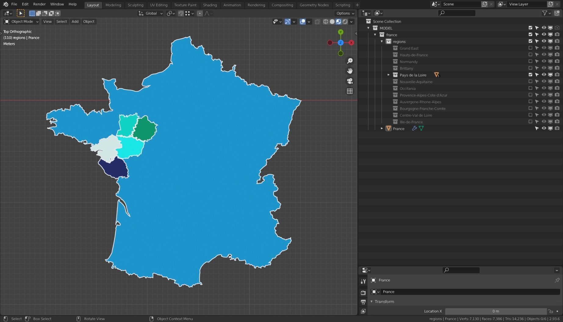 FRANCE POLITICAL MAP LAYOUT Low-poly 3D model_6