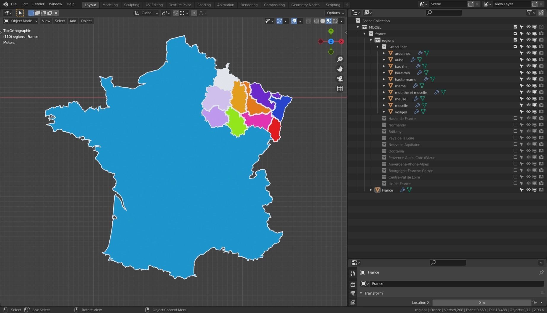 FRANCE POLITICAL MAP LAYOUT Low-poly 3D model_15