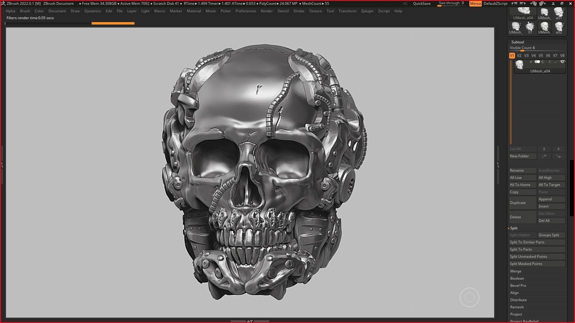 skull robot head a05 3d print model 3D print model_16