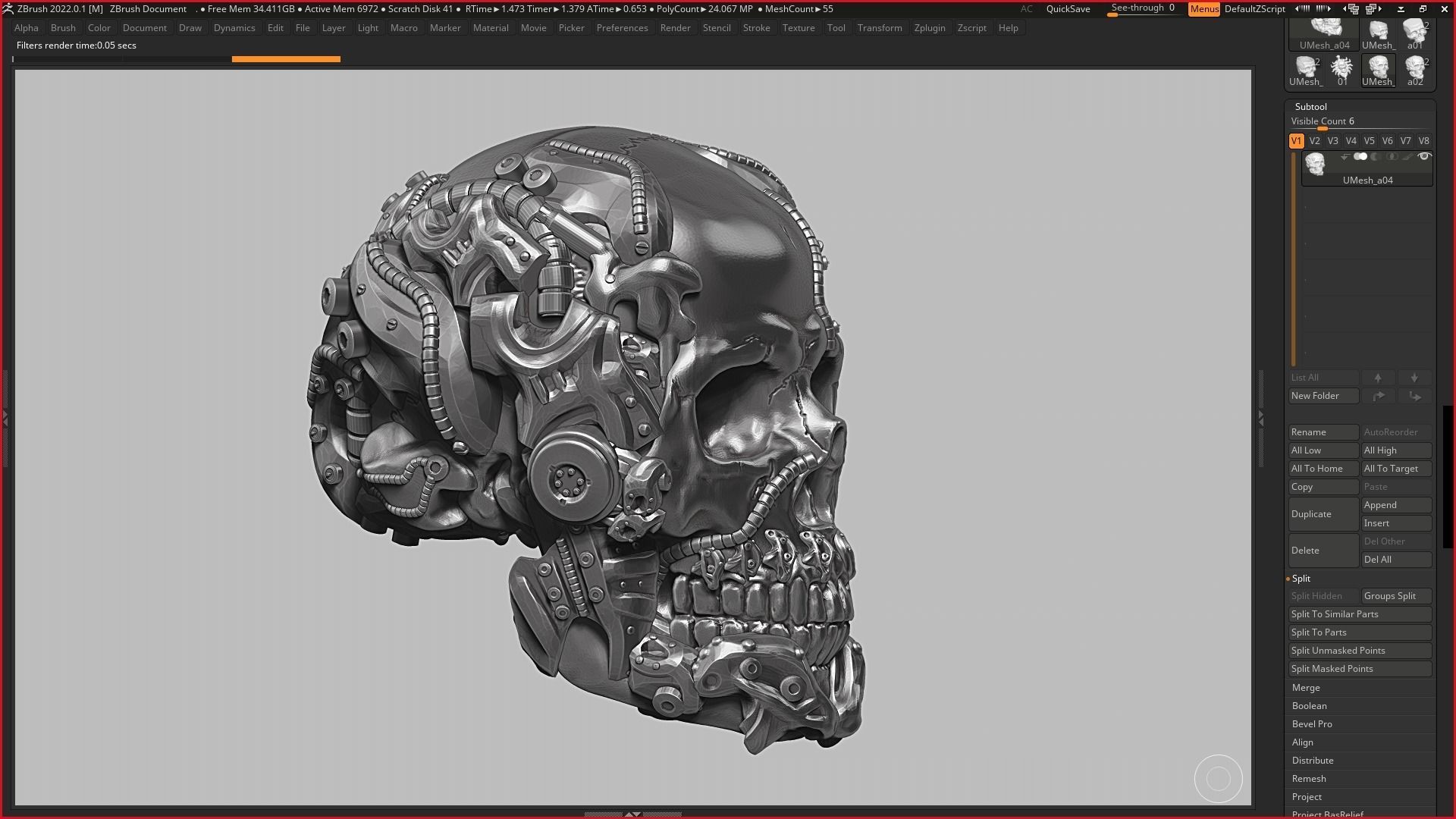skull robot head a05 3d print model 3D print model_6