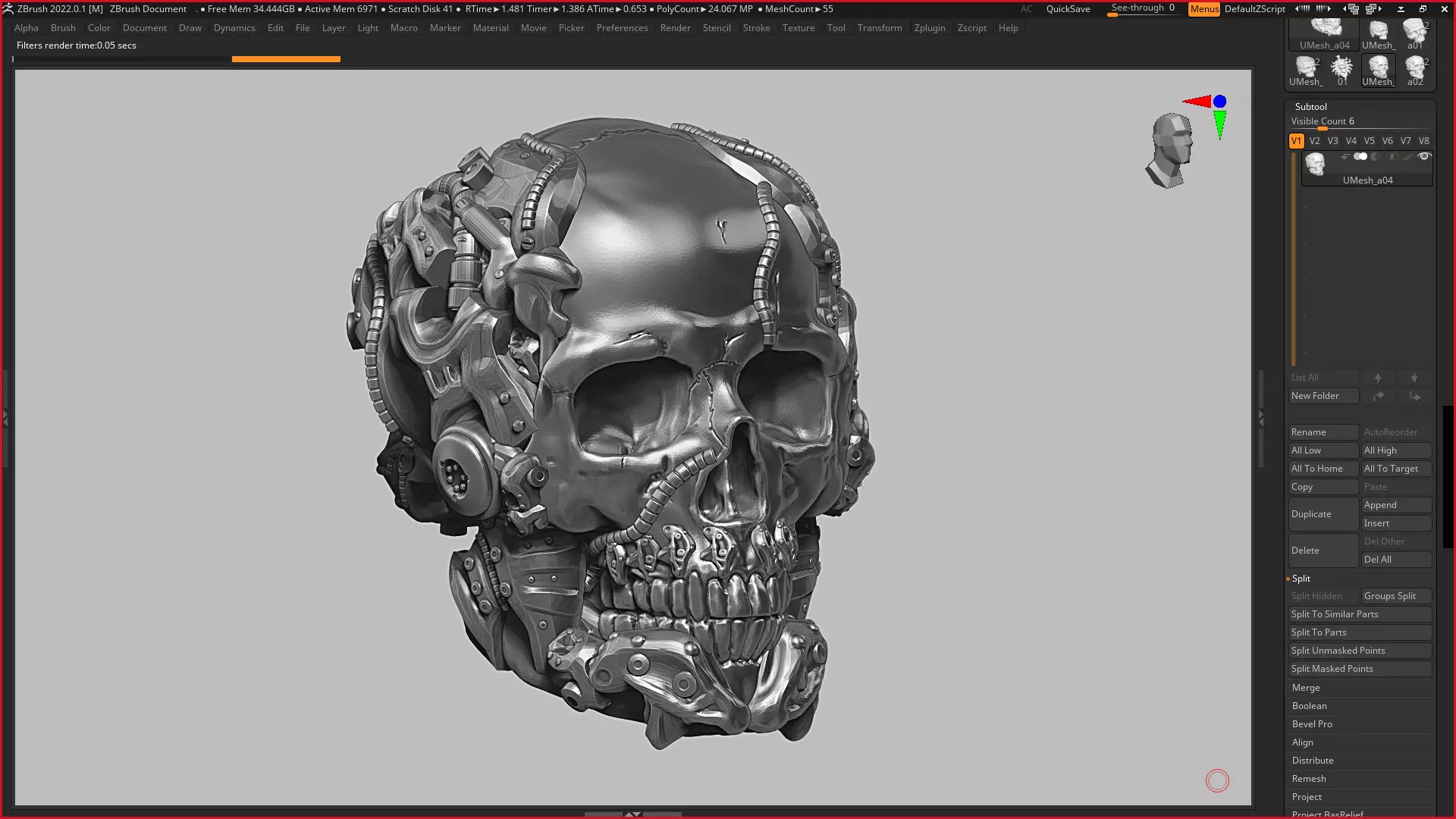 skull robot head a05 3d print model 3D print model_0