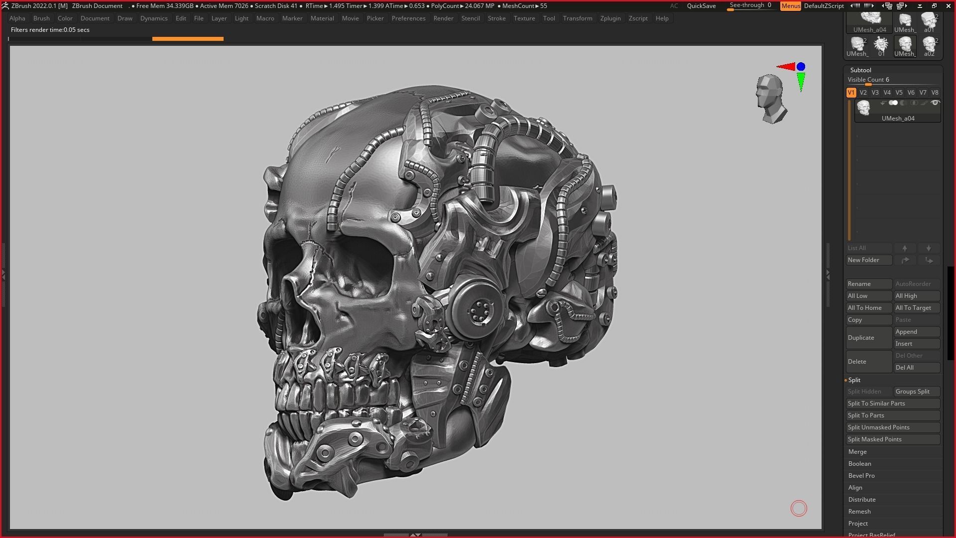 skull robot head a05 3d print model 3D print model_14