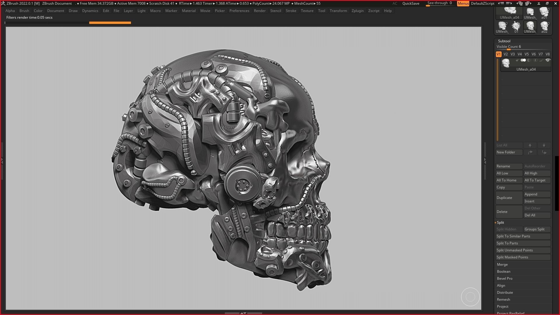 skull robot head a05 3d print model 3D print model_7
