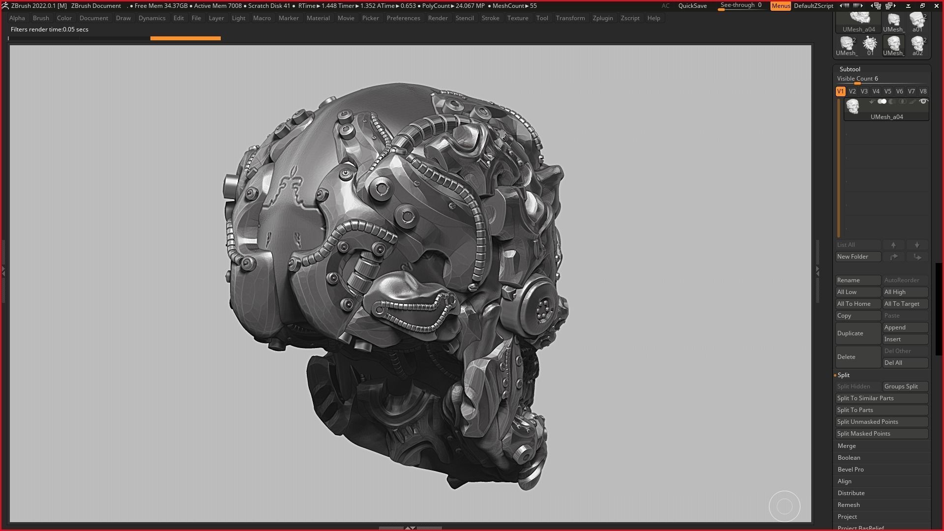 skull robot head a05 3d print model 3D print model_9