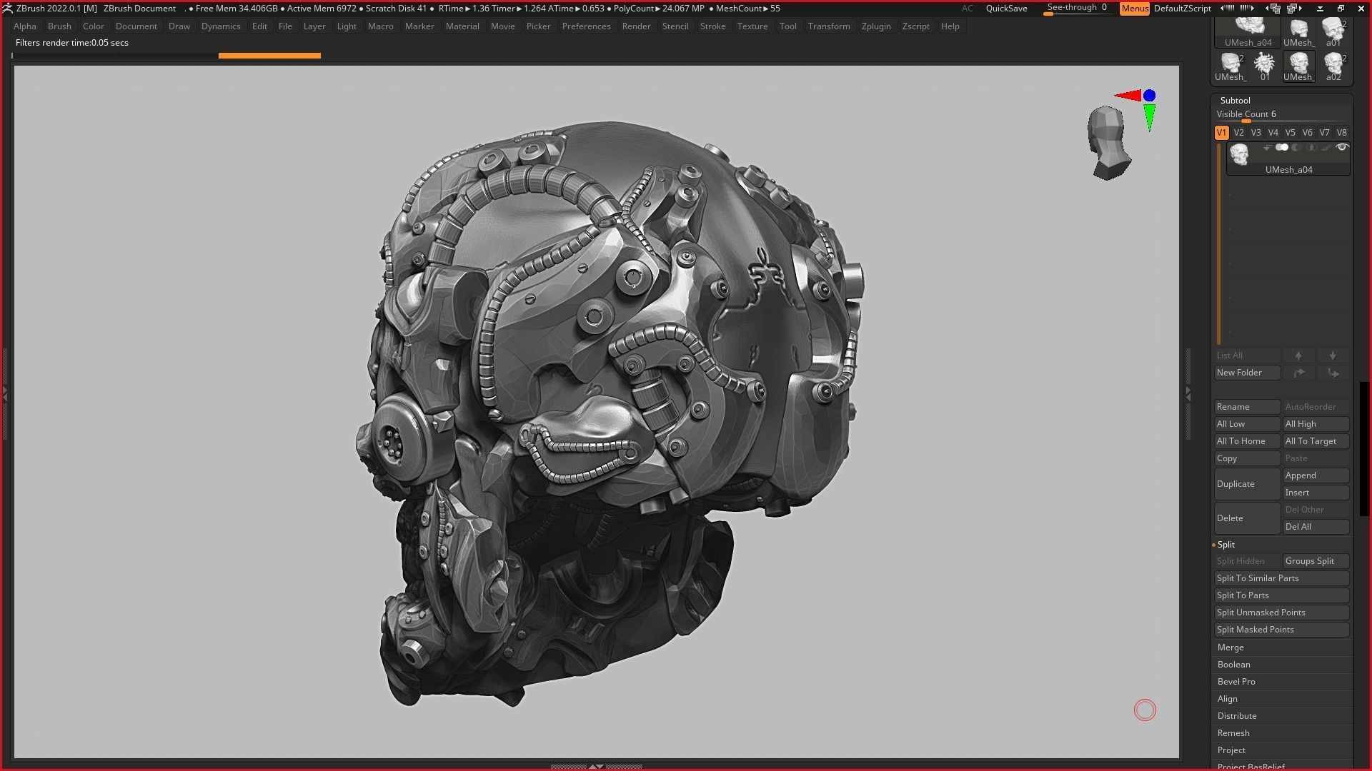 skull robot head a05 3d print model 3D print model_12