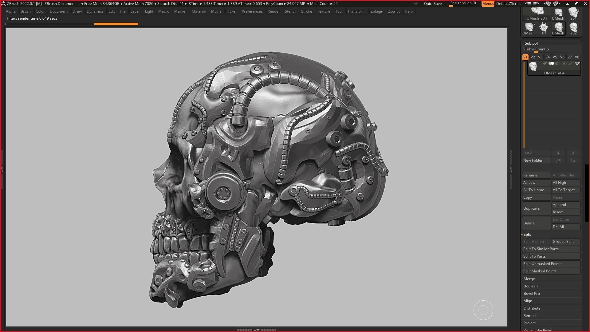 skull robot head a05 3d print model 3D print model_13