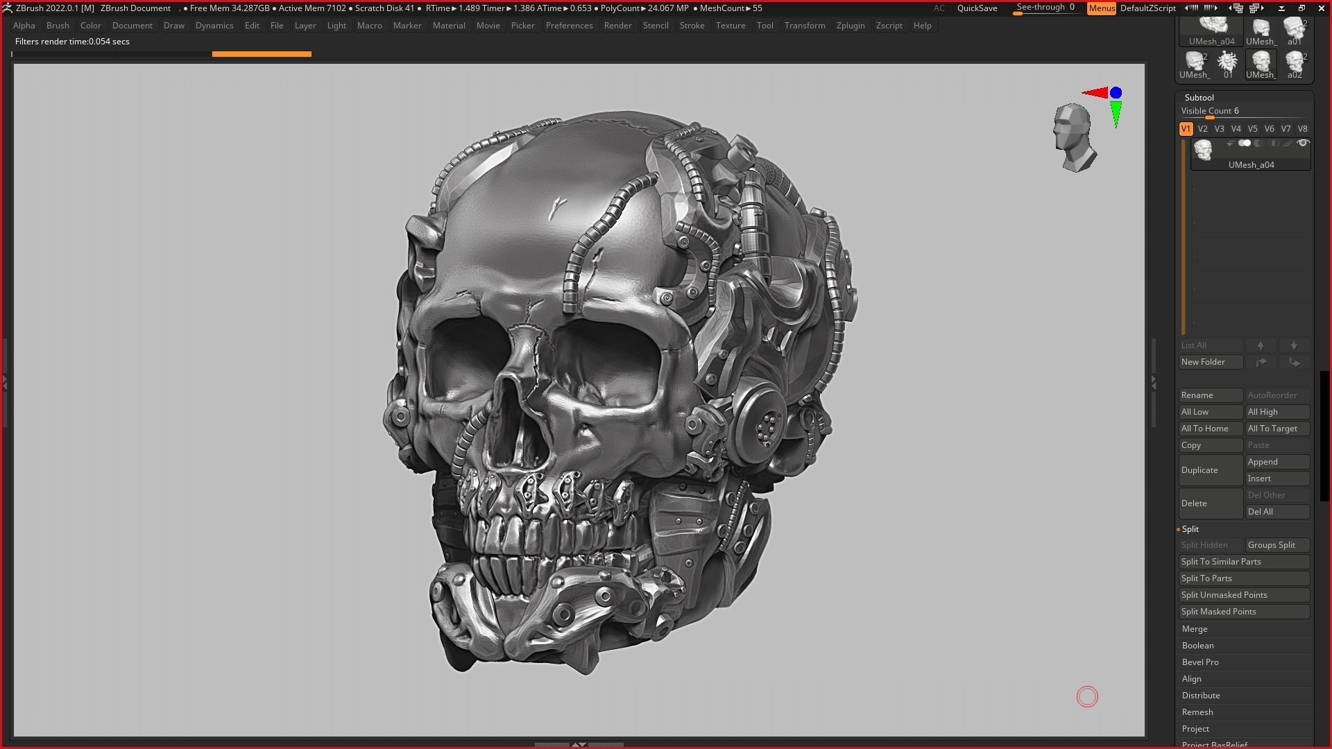 skull robot head a05 3d print model 3D print model_15