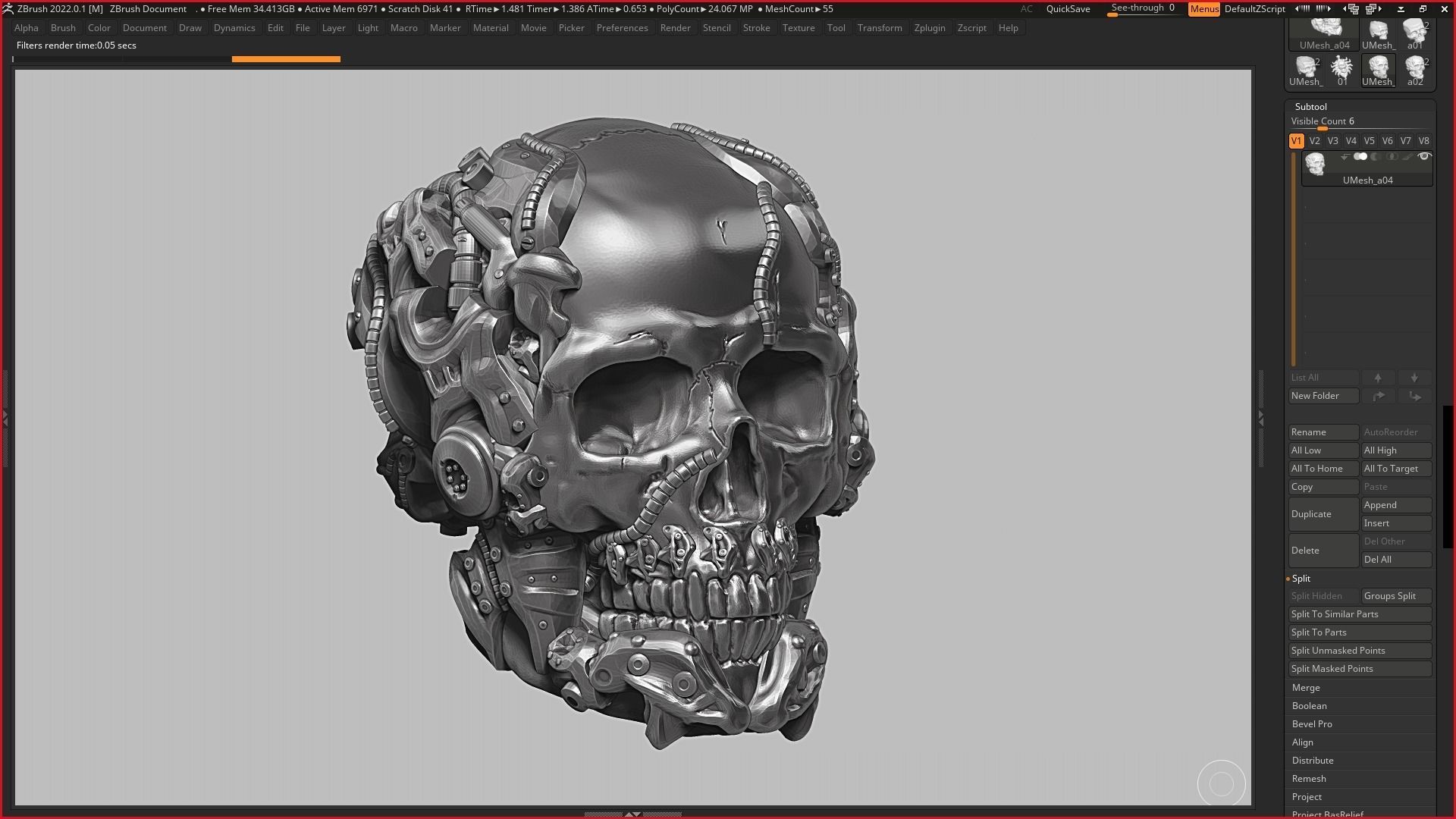 skull robot head a05 3d print model 3D print model_4