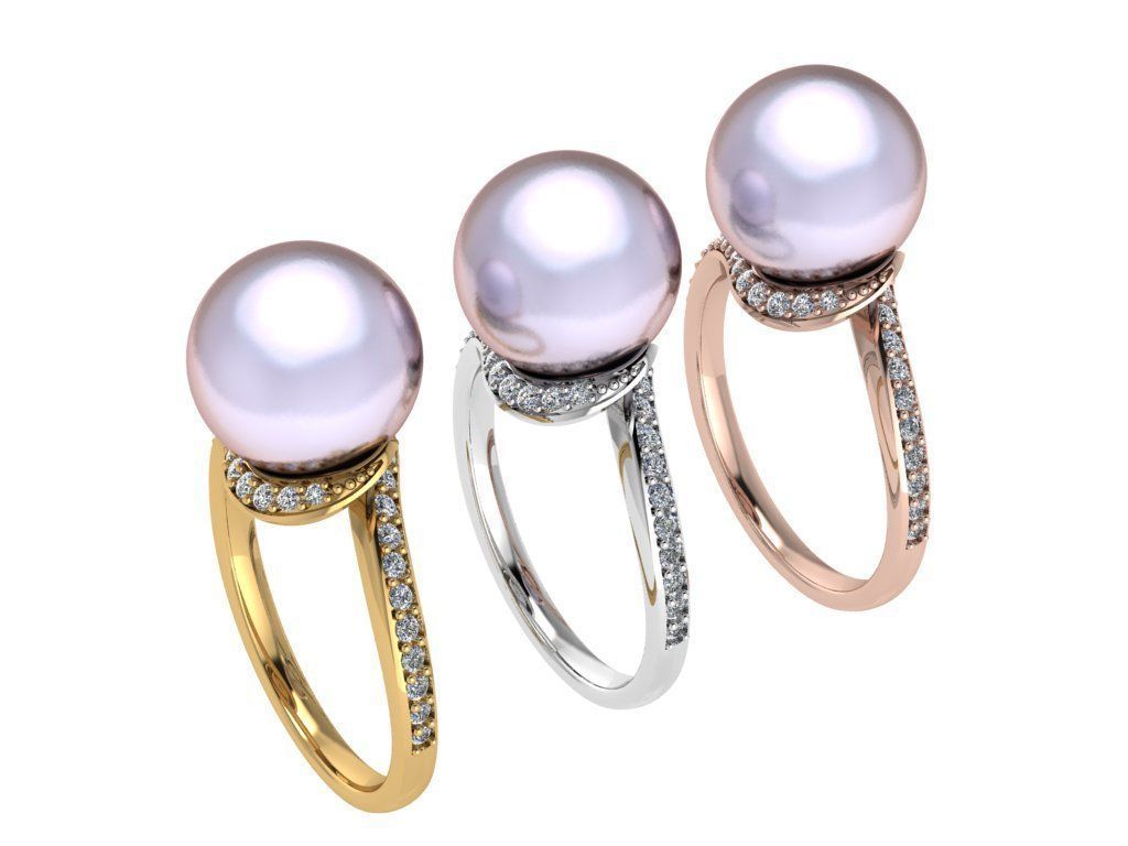 Ring220 pearl and diamond ring gold 3D print model_4