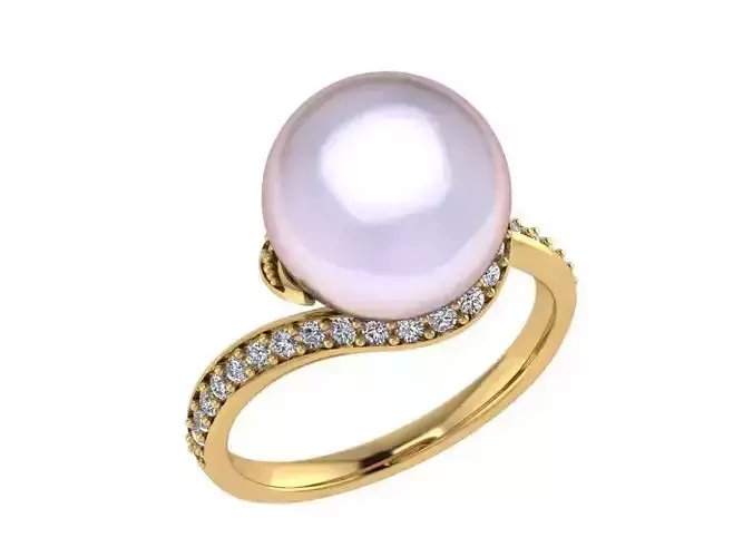 Ring220 pearl and diamond ring gold 3D print model