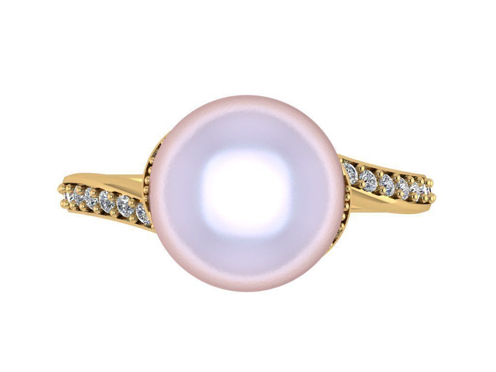 Ring220 pearl and diamond ring gold 3D print model_1