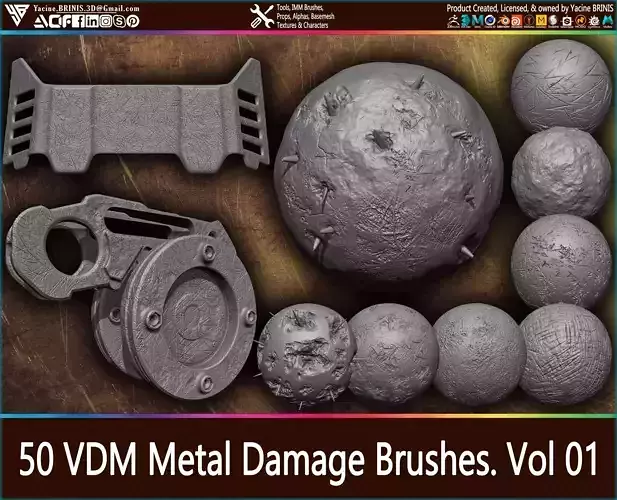 50 VDM Metal Damage Brushes for ZBrush Vol 01