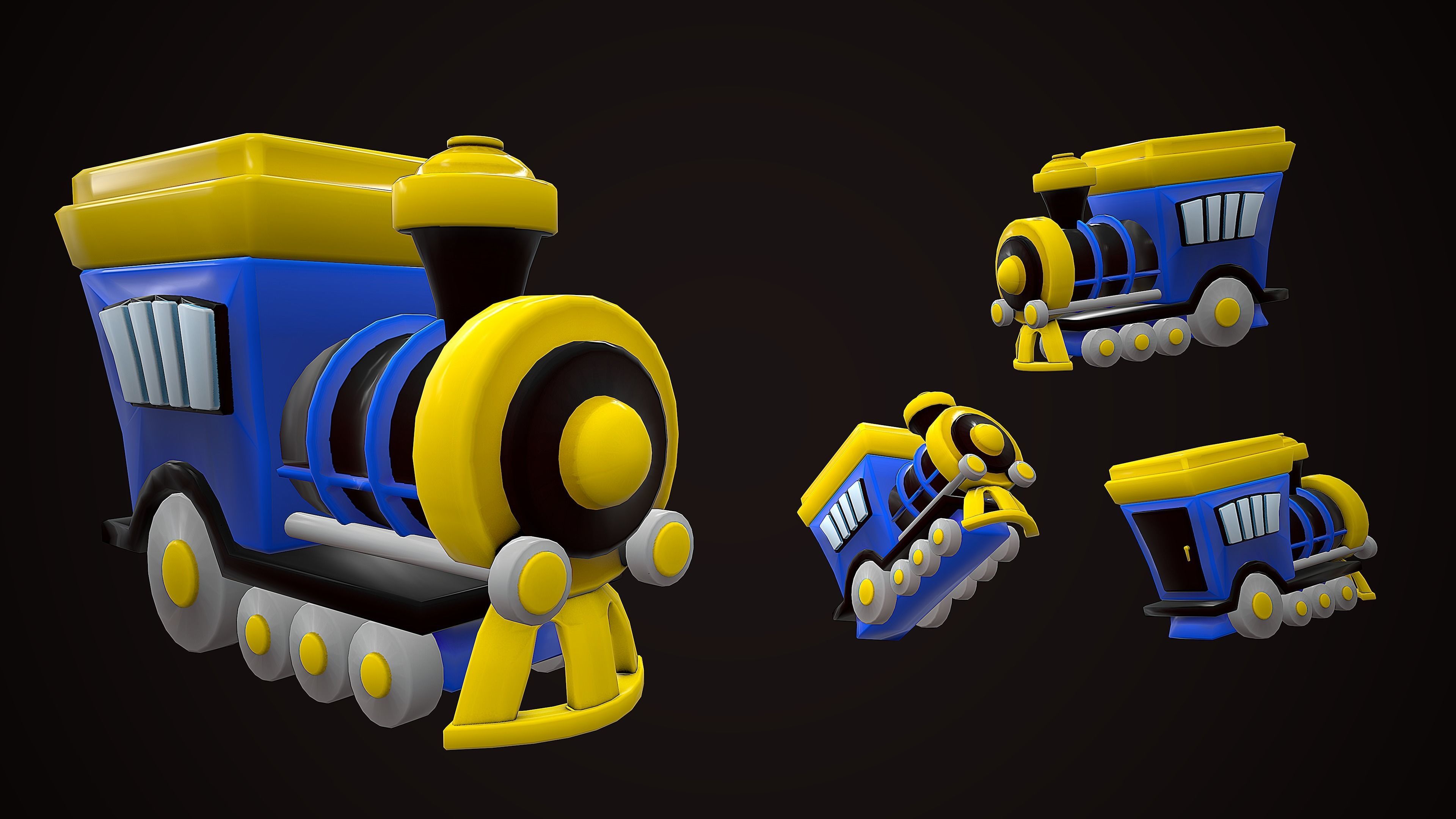 TRAIN LOCOMOTIVE CARTOON STYLIZED Low-poly 3D model_3