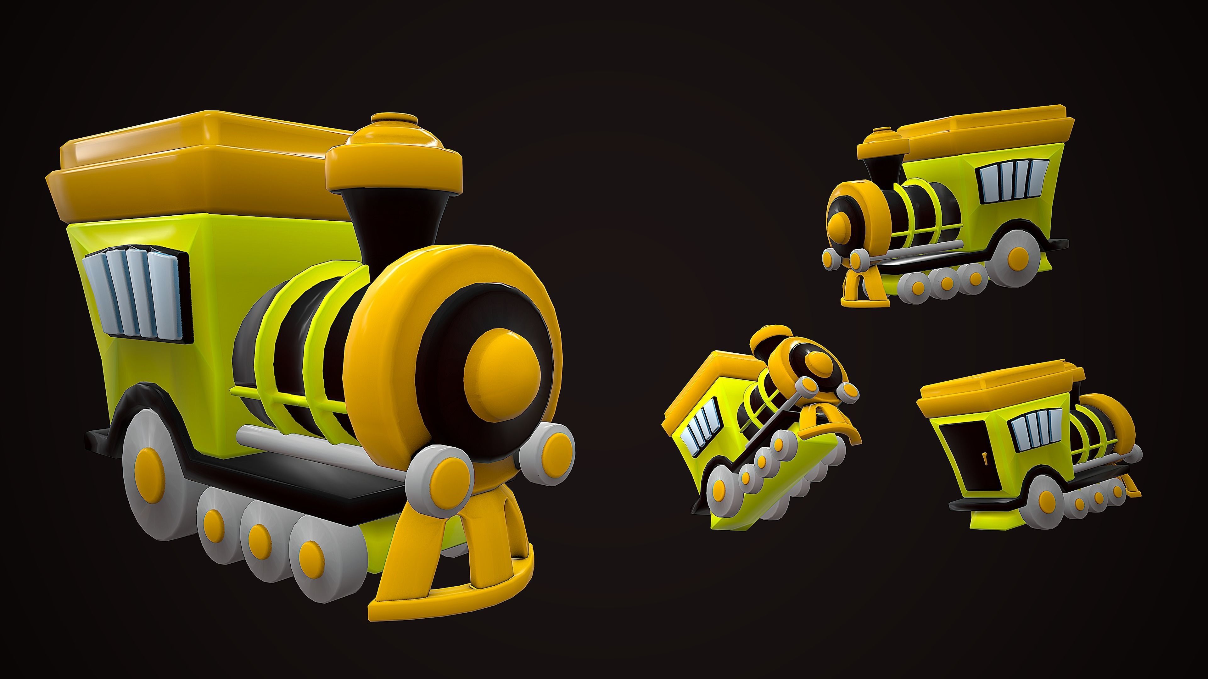 TRAIN LOCOMOTIVE CARTOON STYLIZED Low-poly 3D model_4