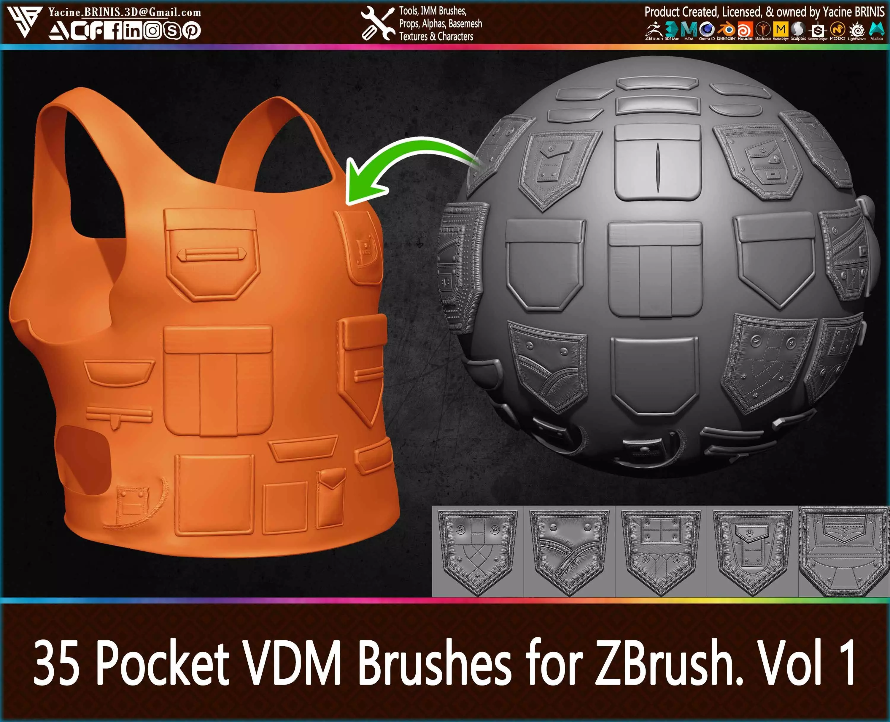 Pocket VDM Brushes for ZBrush Vol 01 Low-poly 3D model_0