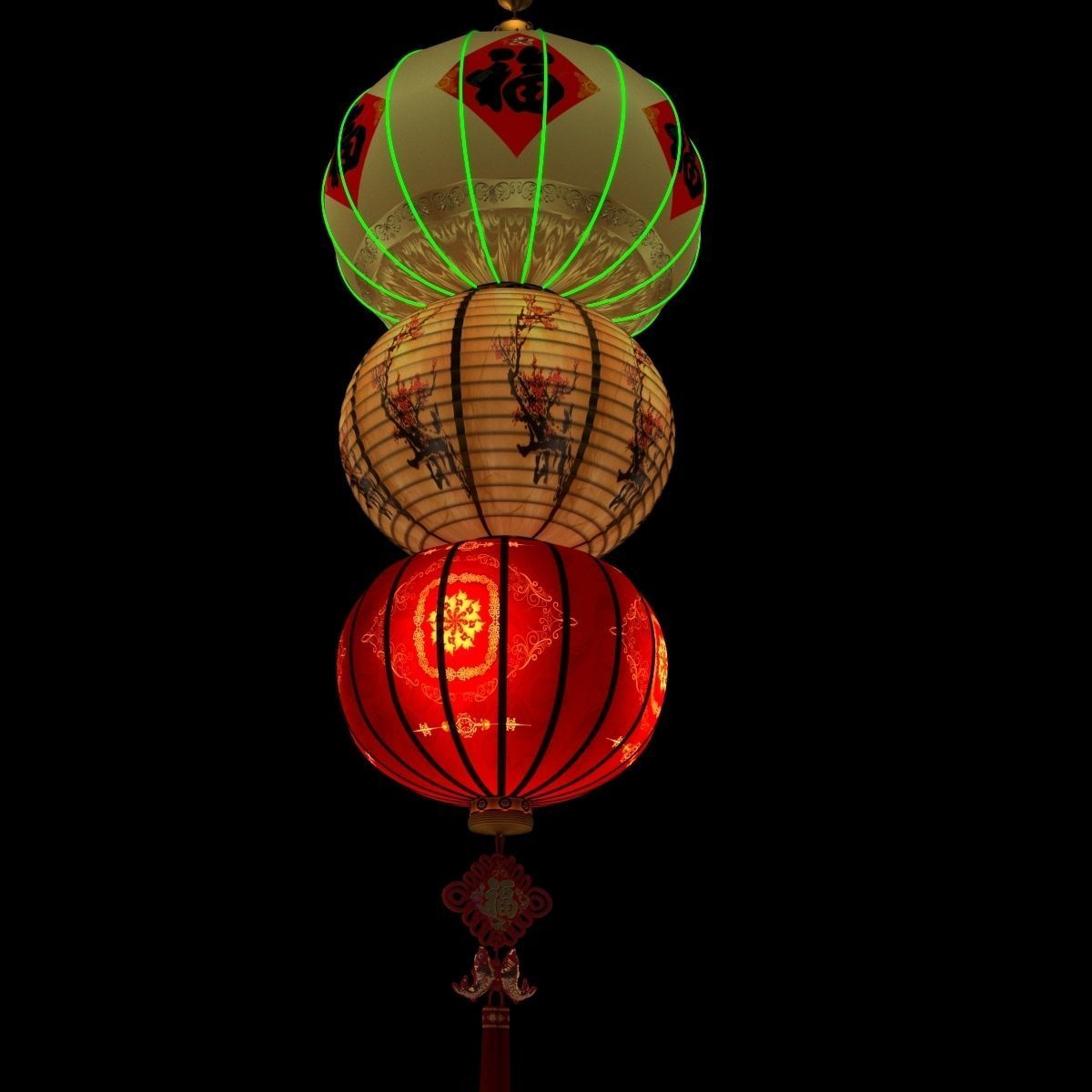 Chinese red lantern 3D model_1