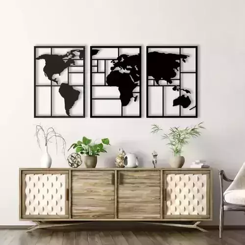 TRIPTYCH PICTURE MAP OF THE WORLD 3D print model