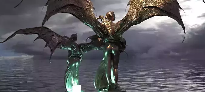 Aphrodite Dragon wings 2 versions dark  3D model