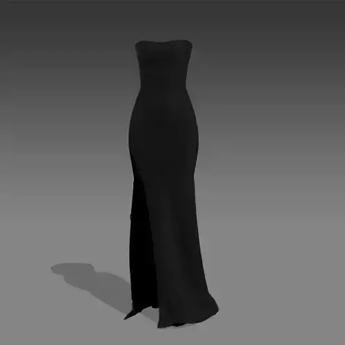 DRESS MATTE COLORR BLACK STRAPLESS NECKLINE SLIT SKIRT LOOK