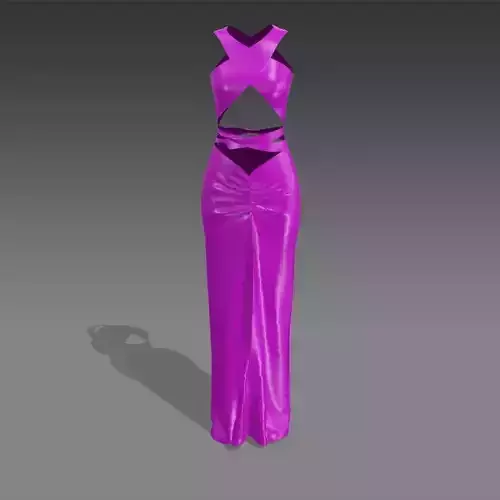 DRESS PLASTIC MAGENTA COLOR DRAPED DRESS LONG