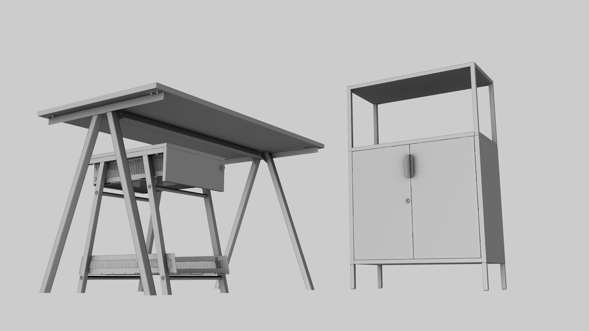 Furniture Set IKEA TROTTEN - Table Cabinet Drawer unit Low-poly 3D model_2