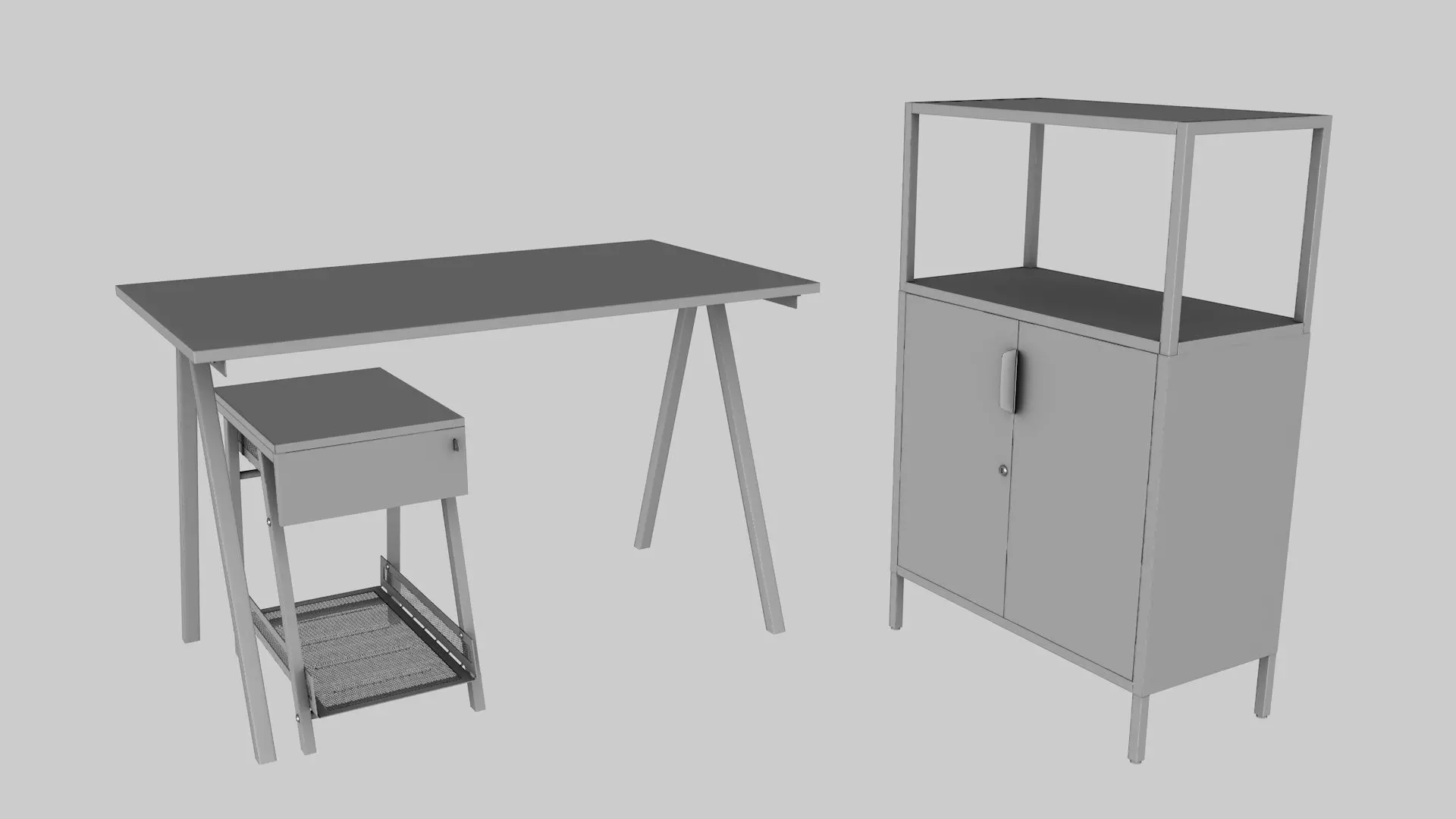 Furniture Set IKEA TROTTEN - Table Cabinet Drawer unit Low-poly 3D model_0