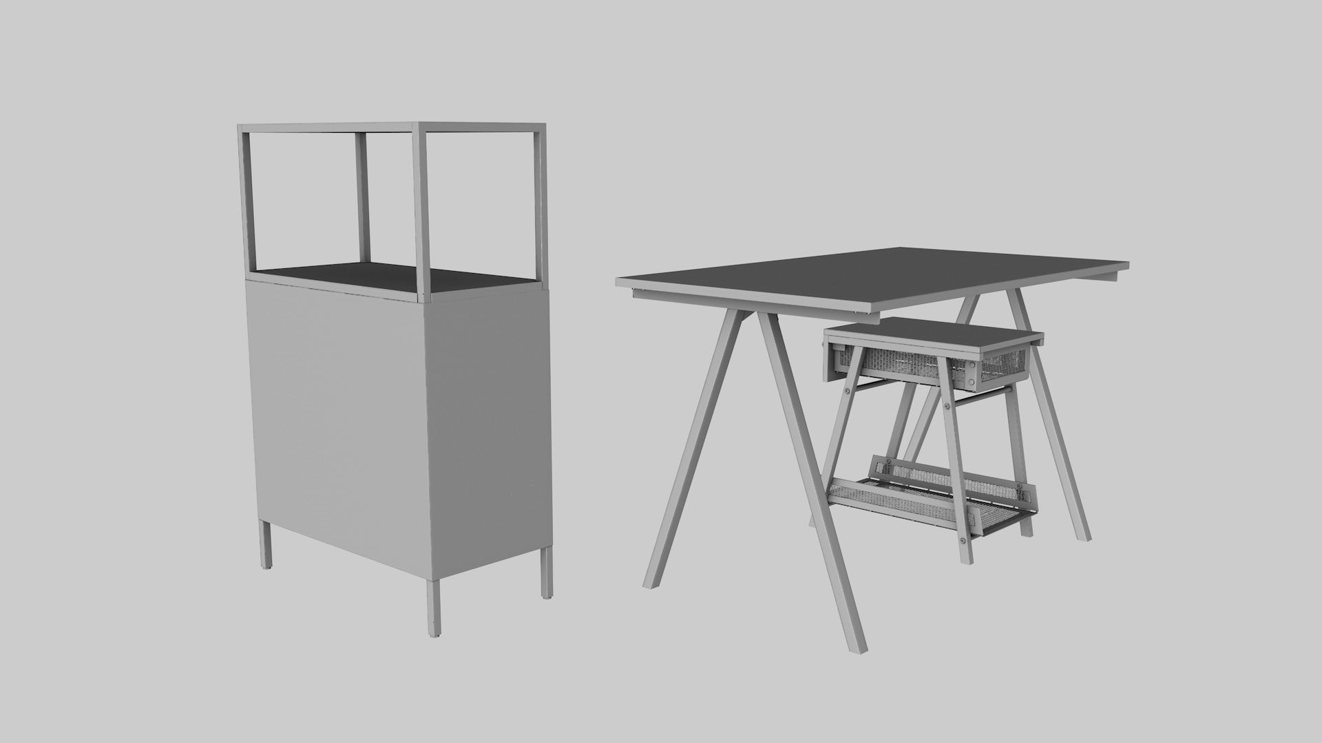 Furniture Set IKEA TROTTEN - Table Cabinet Drawer unit Low-poly 3D model_3