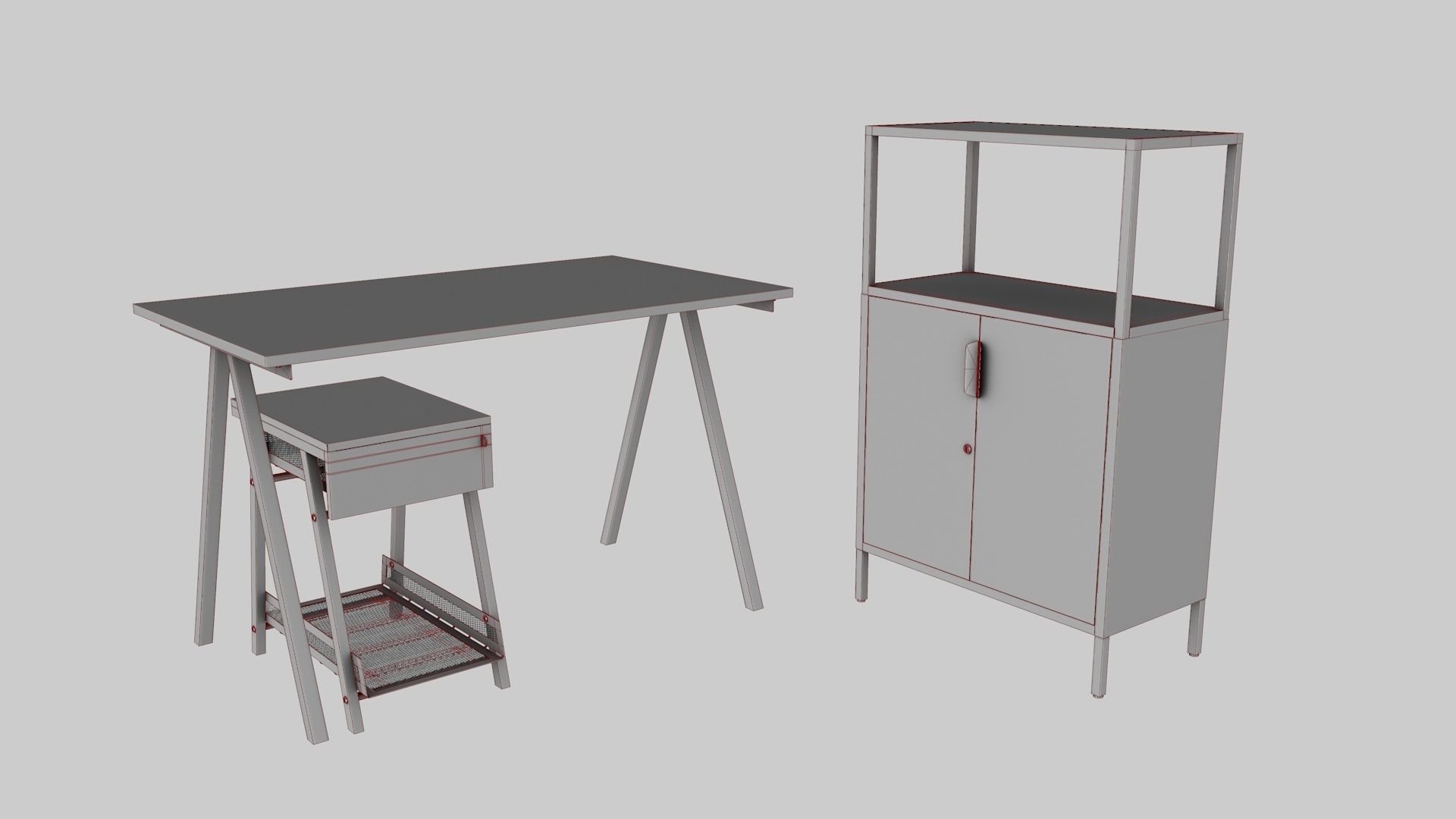 Furniture Set IKEA TROTTEN - Table Cabinet Drawer unit Low-poly 3D model_5