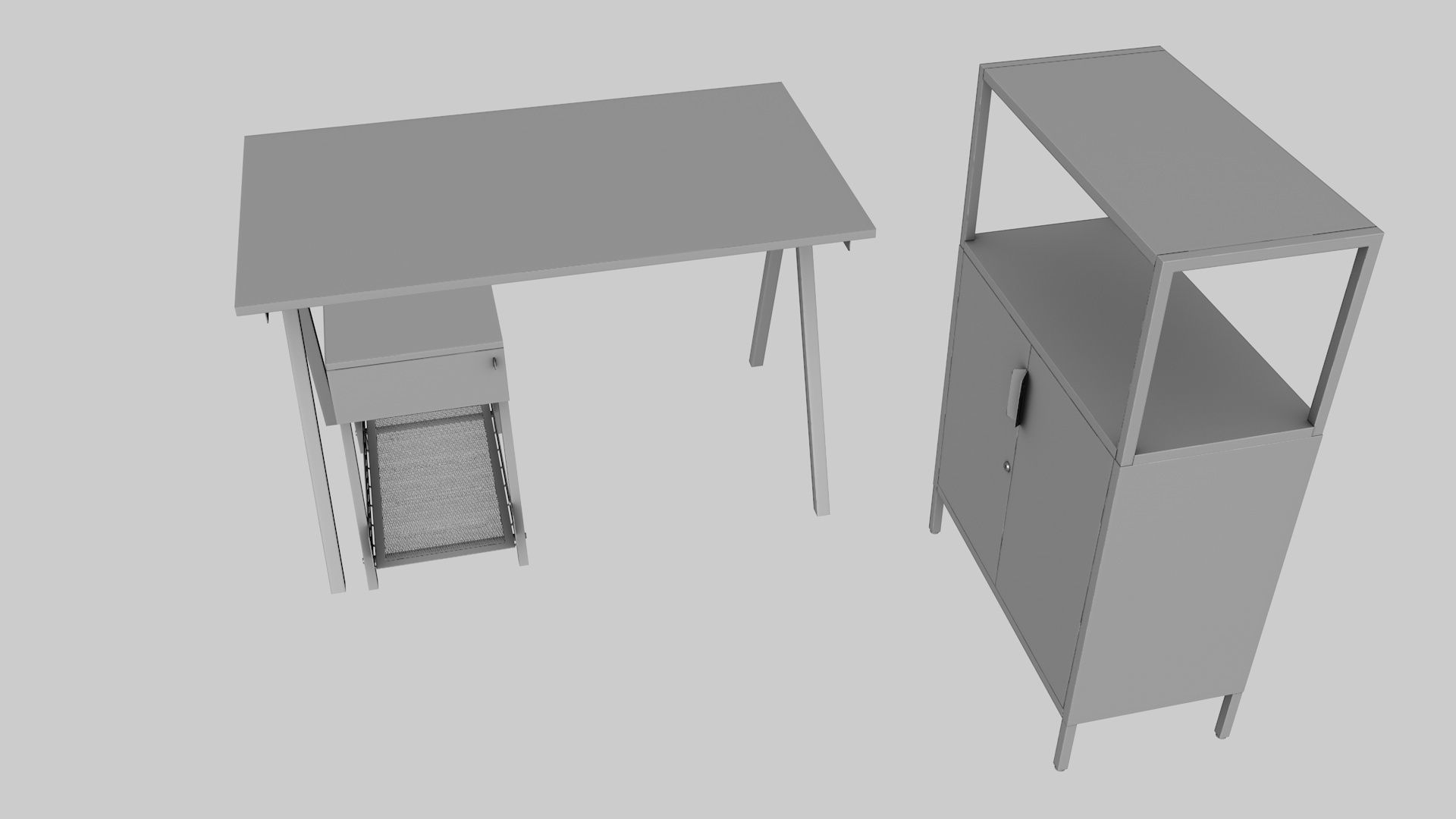 Furniture Set IKEA TROTTEN - Table Cabinet Drawer unit Low-poly 3D model_4