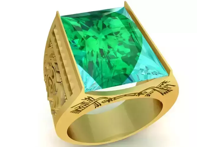 Luxury Dragon Engraved Square Gemstone Ring for Men 3371
