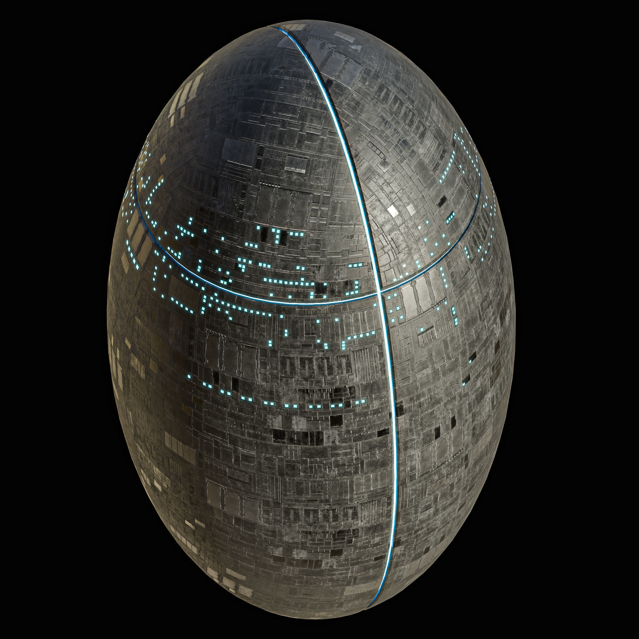 Space Station oval sphere Spaceship Borg Low-poly 3D model_1