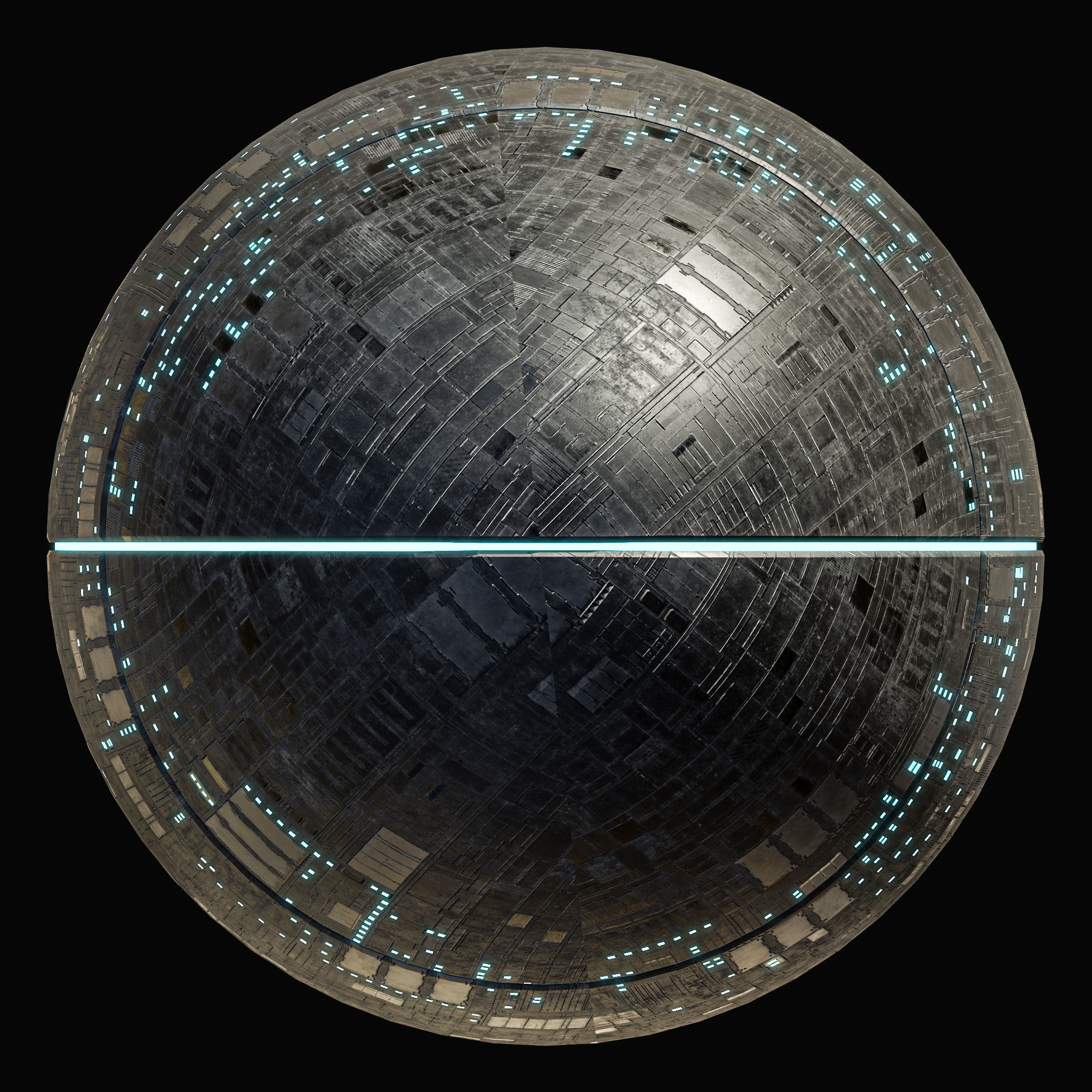 Space Station oval sphere Spaceship Borg Low-poly 3D model_3