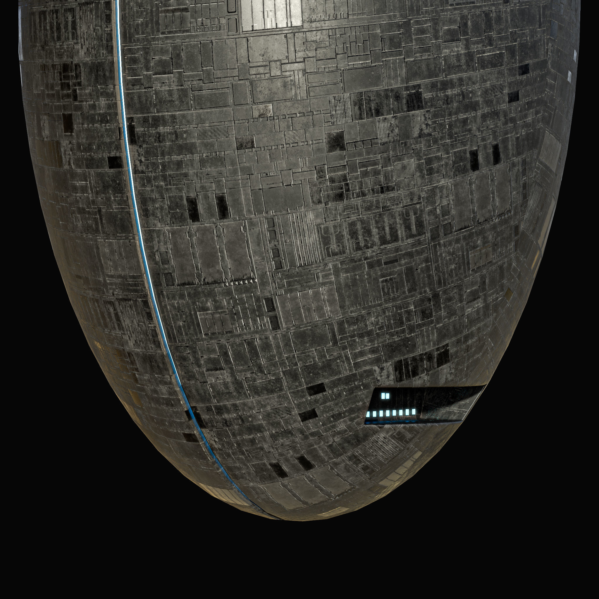 Space Station oval sphere Spaceship Borg Low-poly 3D model_5