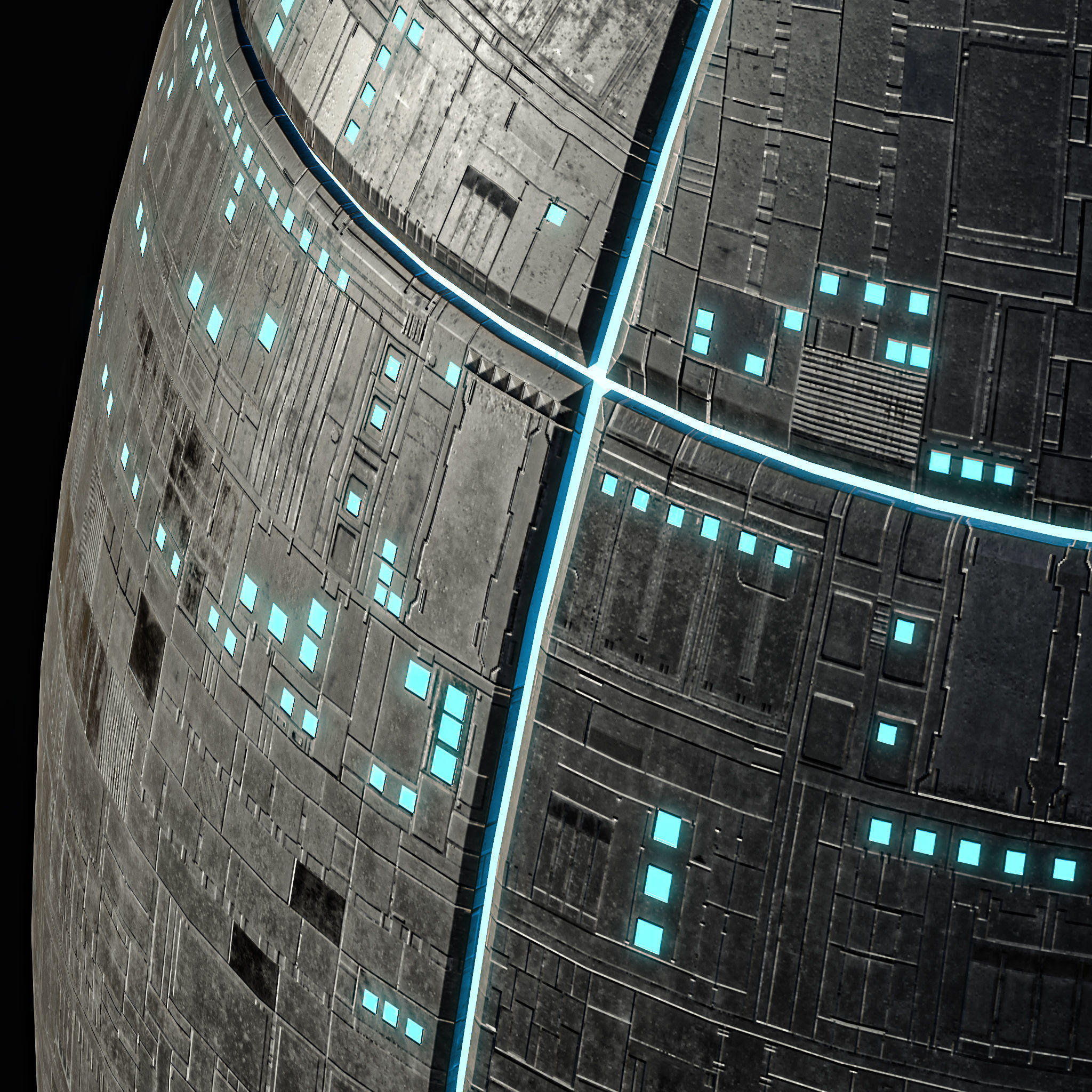 Space Station oval sphere Spaceship Borg Low-poly 3D model_2